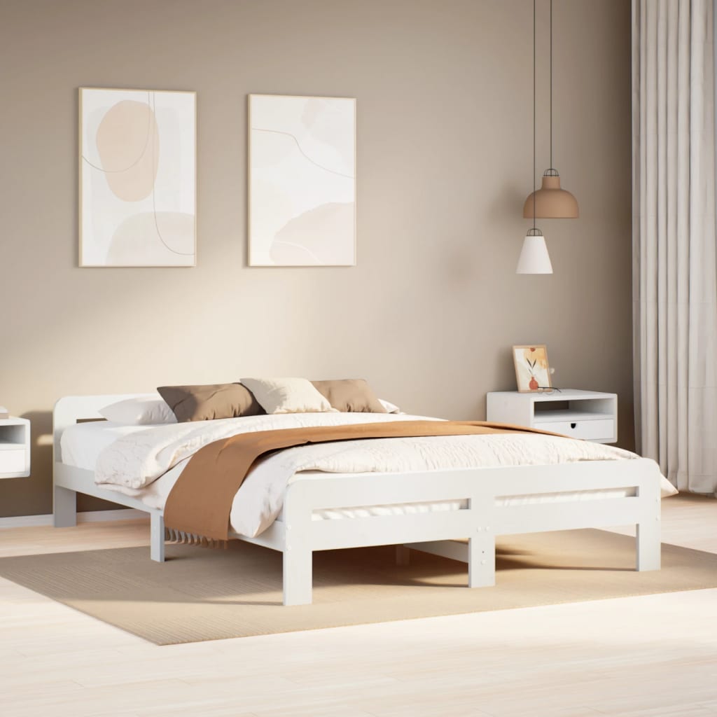King Size Solid Pine Bed Frame 150x200 cm - White Finish