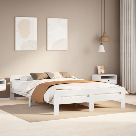 Solid Pine White Bed Frame 140x200 cm (Mattress Not Included)