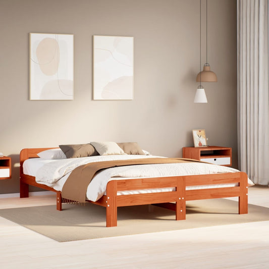 Wax Brown Solid Pine Bed Frame 140x200 cm - No Mattress Included