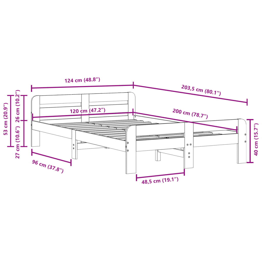 Solid Pine Bed Frame 120x200 cm - No Mattress Included