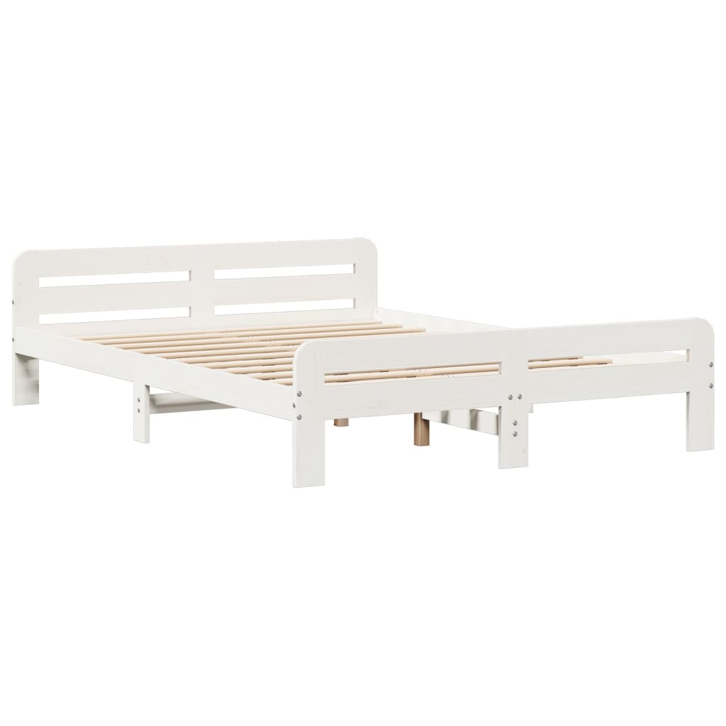 Solid Pine Wood Bed Frame, White, 140x190 cm - No Mattress Included