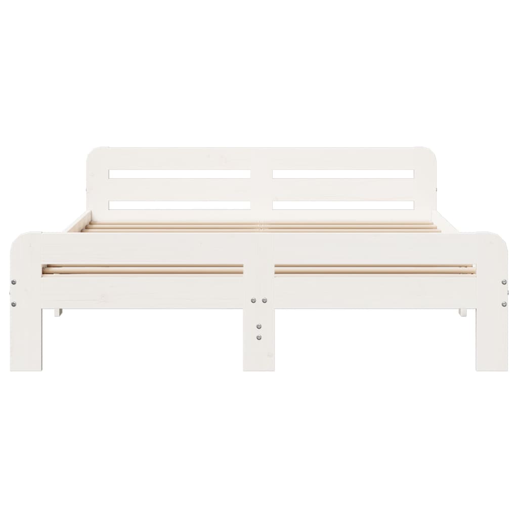 Solid Pine Wood Bed Frame, White, 140x190 cm - No Mattress Included