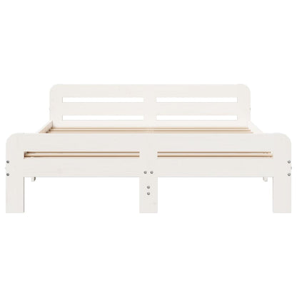Solid Pine Wood Bed Frame, White, 140x190 cm - No Mattress Included