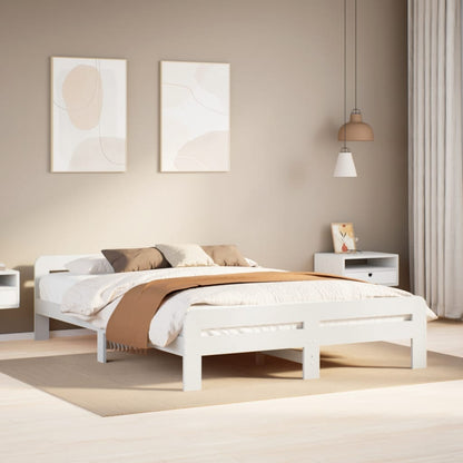 Solid Pine Wood Bed Frame, White, 140x190 cm - No Mattress Included