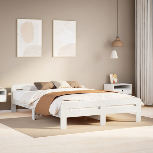 Solid Pine Wood Bed Frame, White, 140x190 cm - No Mattress Included