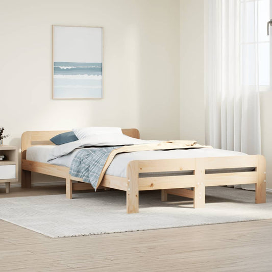 Solid Pine Wood Double Bed Frame 135x190 cm - No Mattress