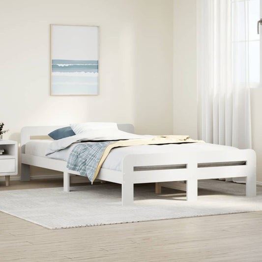 White Double Bed Frame 135x190 cm - Solid Pine Wood
