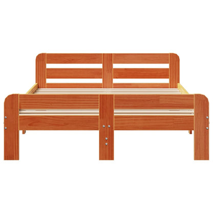 Solid Pine Bed Frame, Wax Brown, 135x190 cm Double Size