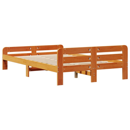 Solid Pine Bed Frame, Wax Brown, 135x190 cm Double Size