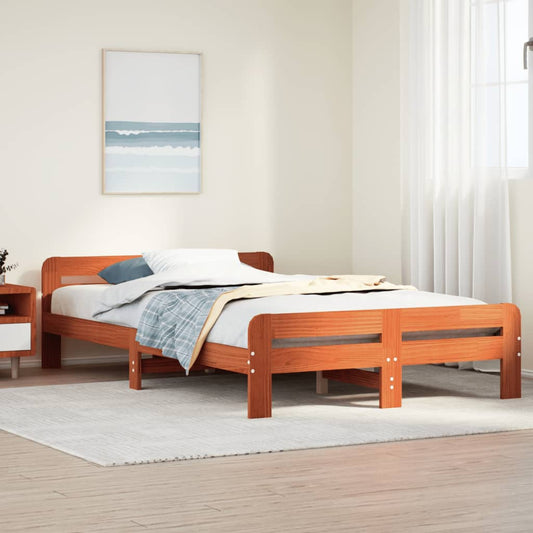 Solid Pine Bed Frame, Wax Brown, 135x190 cm Double Size