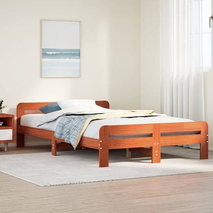 Solid Pine Wood Bed Frame Wax Brown 120x190 cm Small Double