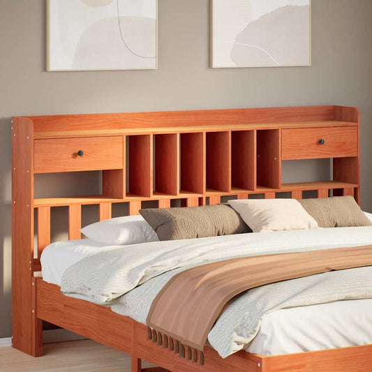 Solid Pine Headboard with Storage, Wax Brown, 180 cm - Stylish & Functional