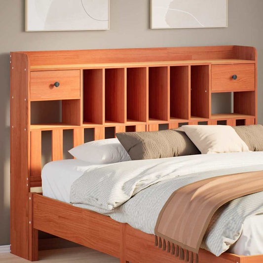 Solid Pine Wood Headboard with Storage, Wax Brown, 150 cm