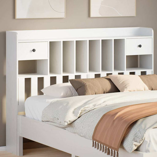 Solid Pine Headboard with Storage - White, 140 cm