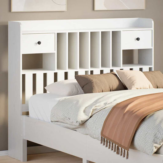 White Solid Pine Headboard with Storage 135 cm - Stylish & Practical