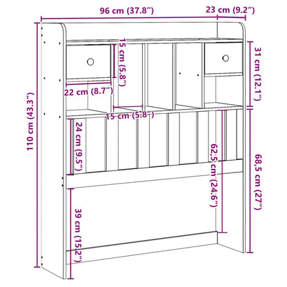 Solid Pine Headboard with Storage, Wax Brown, 90 cm