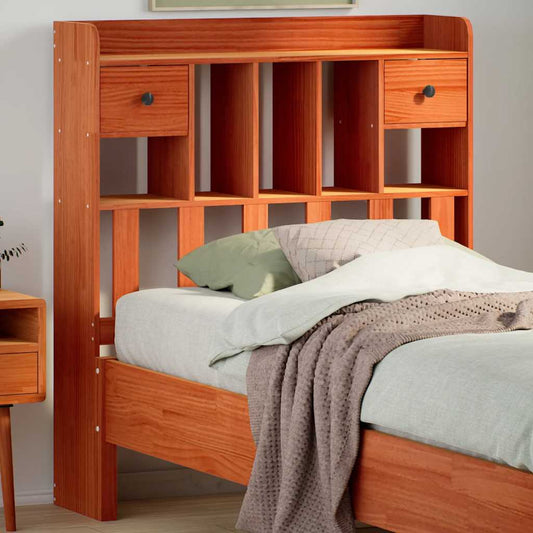 Solid Pine Headboard with Storage, Wax Brown, 90 cm
