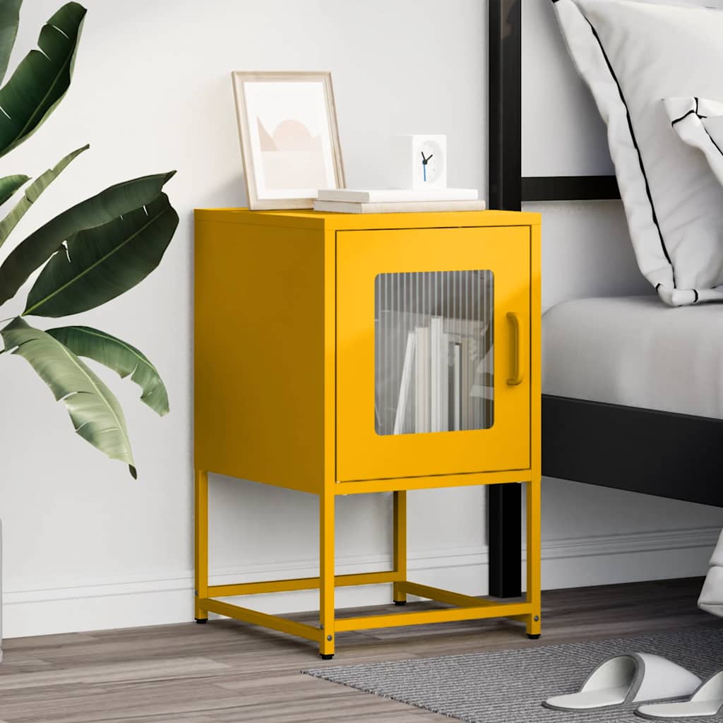 Mustard Yellow Bedside Cabinet - Cold-Rolled Steel 36x39x60.5 cm