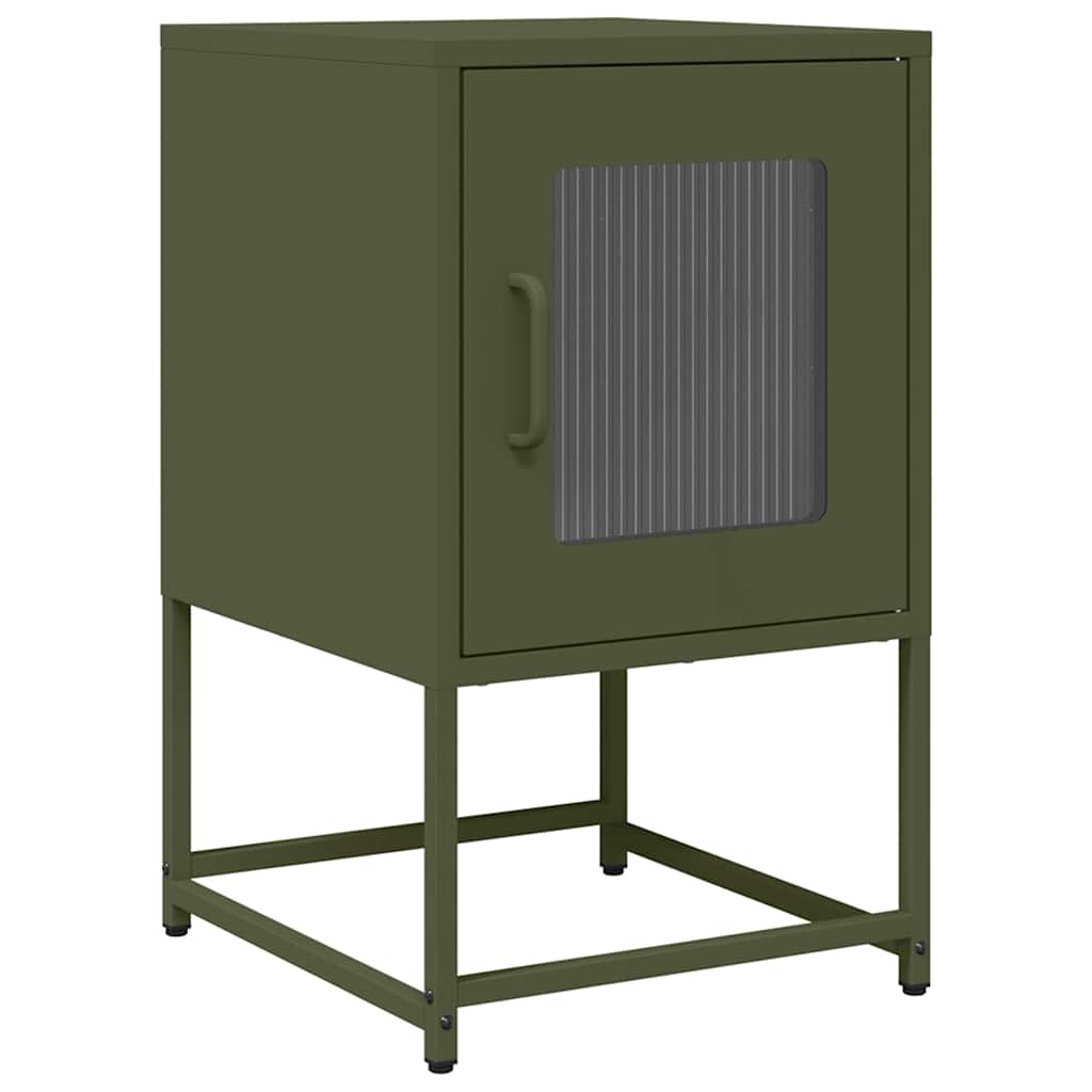 Olive Green Bedside Cabinet - Cold-Rolled Steel, 36x39x60.5 cm