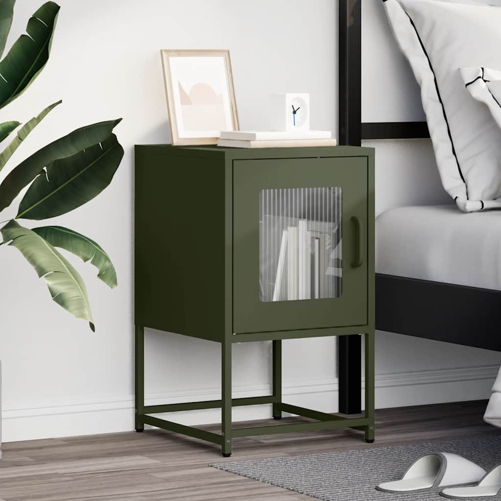 Olive Green Bedside Cabinet - Cold-Rolled Steel, 36x39x60.5 cm