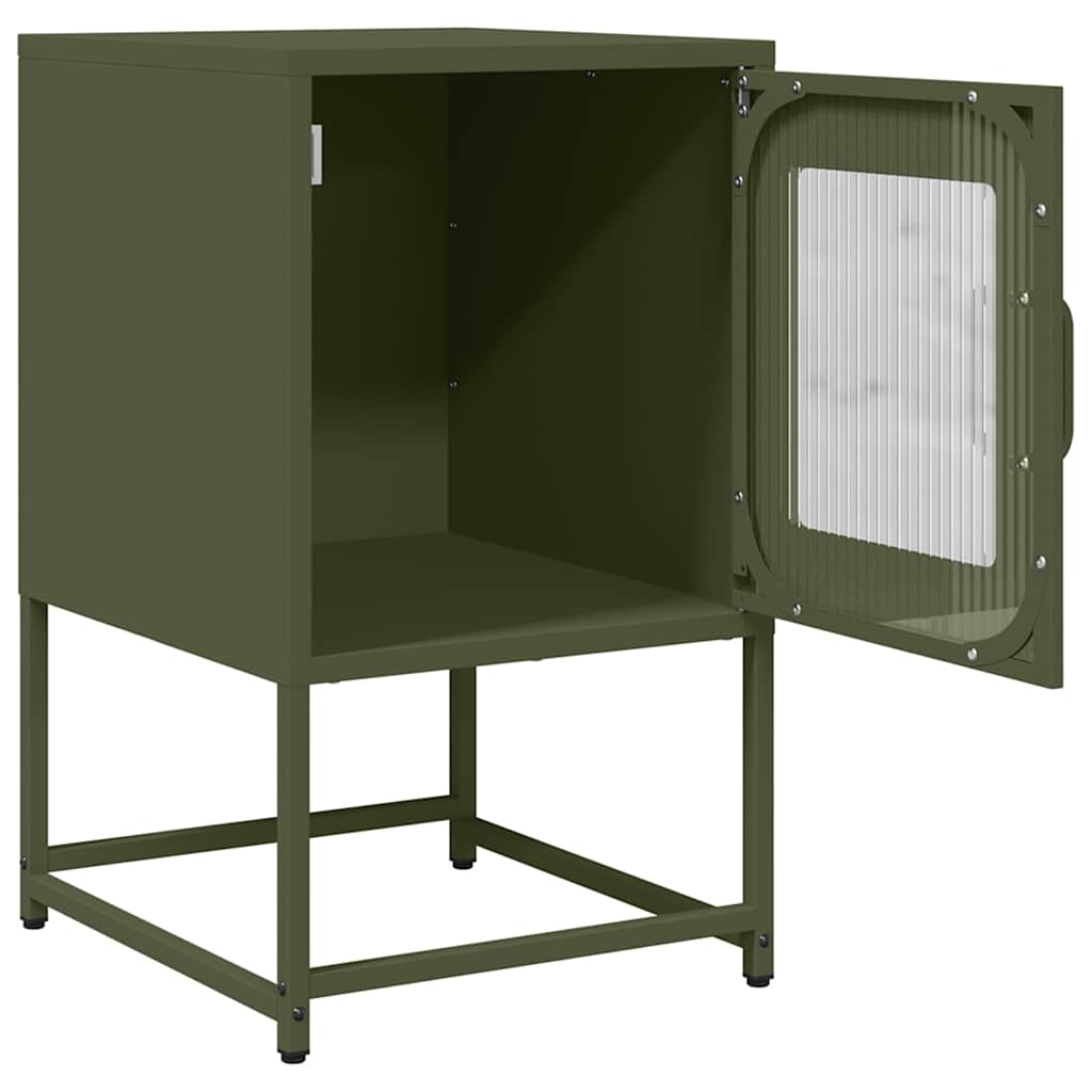 Olive Green Bedside Cabinet - Cold-Rolled Steel, 36x39x60.5 cm
