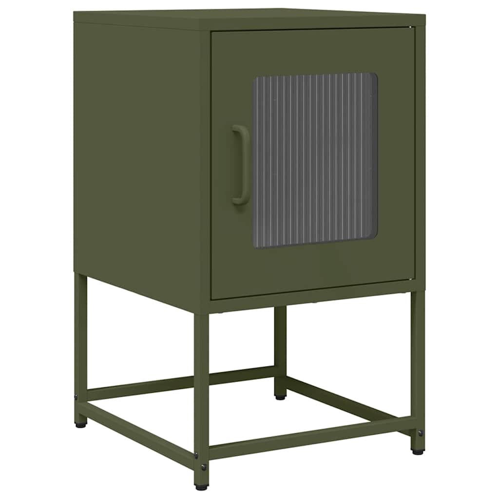Olive Green Bedside Cabinet - Cold-Rolled Steel, 36x39x60.5 cm