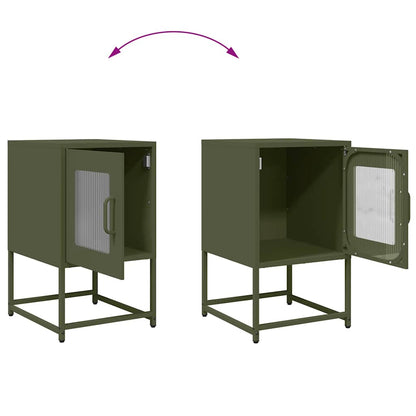 Olive Green Bedside Cabinet - Cold-Rolled Steel, 36x39x60.5 cm