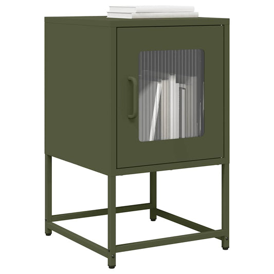 Olive Green Bedside Cabinet - Cold-Rolled Steel, 36x39x60.5 cm