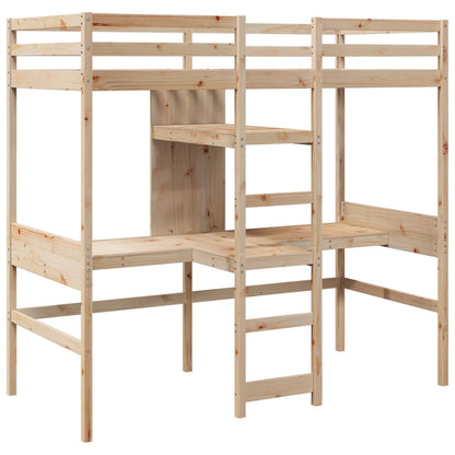 Loft Bed Frame with Desk and Shelves 90x200cm Solid Wood Pine
