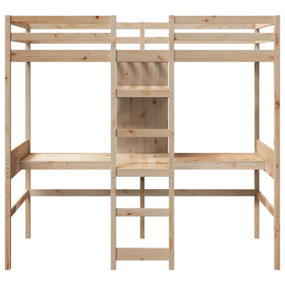Loft Bed Frame with Desk and Shelves 90x200cm Solid Wood Pine