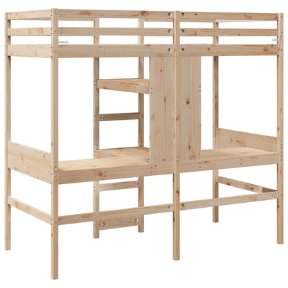 Loft Bed Frame with Desk and Shelves 90x200cm Solid Wood Pine