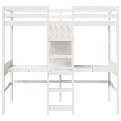 Loft Bed Frame with Desk and Shelves White 90x200cm Solid Wood Pine