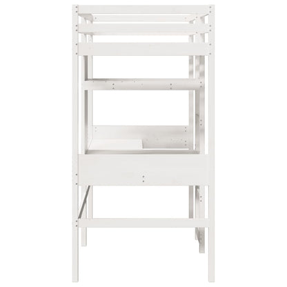 Loft Bed Frame with Desk and Shelves White 90x200cm Solid Wood Pine