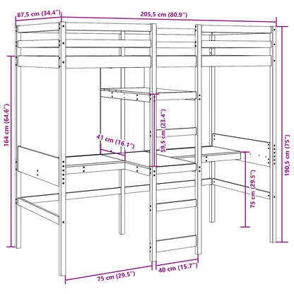 Loft Bed Frame without Mattress 80x200cm Solid Wood Pine