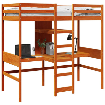 Loft Bed Frame without mattress Wax Brown 90x190cm Solid Wood Pine