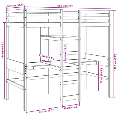 Loft Bed Frame without Mattress White 75x190cm Solid Wood Pine