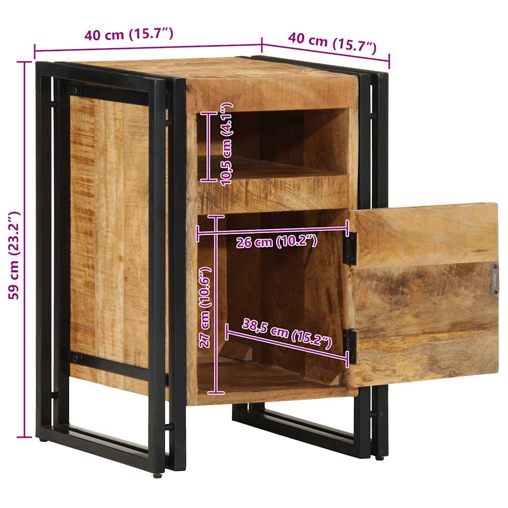 Solid Mango Wood Bedside Cabinet 40x40x59 cm - Rustic Charm