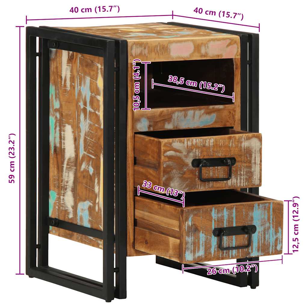 Solid Wood Reclaimed Bedside Cabinet 40x40x59 cm - Eco-Friendly Charm
