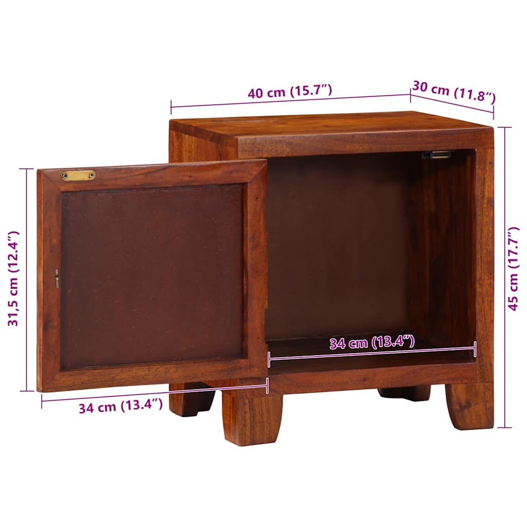Solid Acacia Wood Bedside Cabinets - Set of 2, 40x30x45 cm