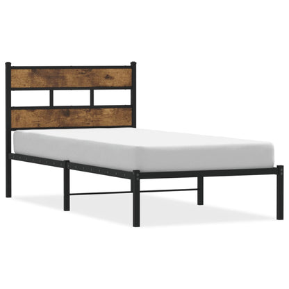 Smoked Oak Metal Bed Frame 75x190 cm - Small Single Size