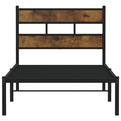 Smoked Oak Metal Bed Frame 80x200 cm - No Mattress Included