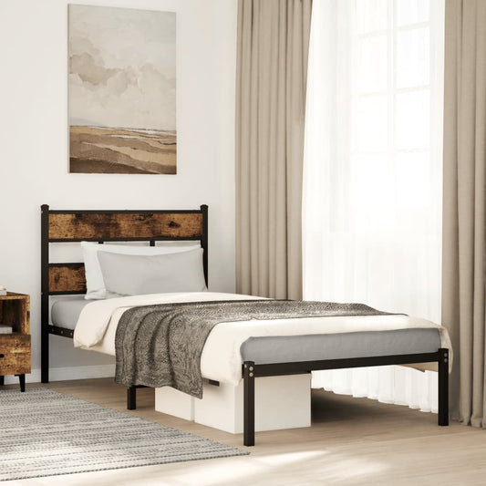 Smoked Oak Metal Bed Frame 80x200 cm - No Mattress Included