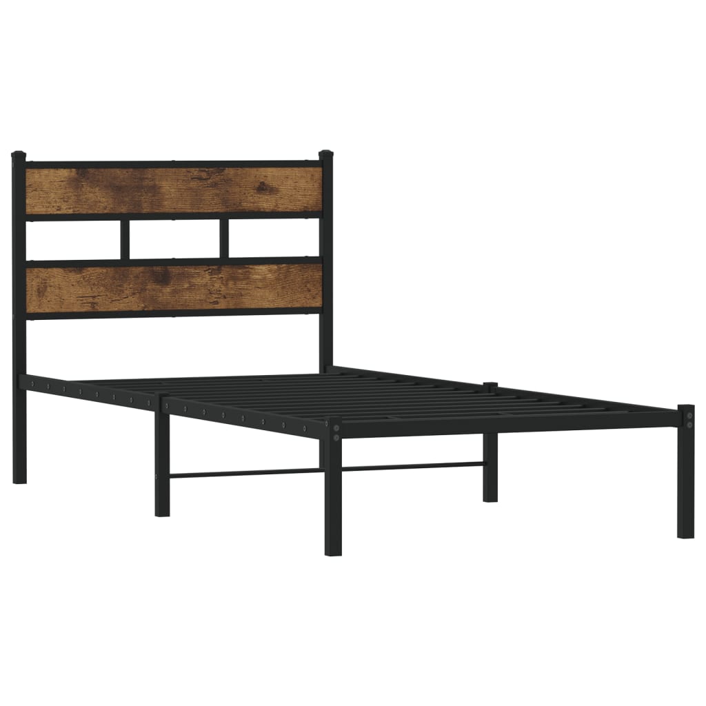 Smoked Oak Metal Bed Frame 90x200 cm – Mattress Not Included