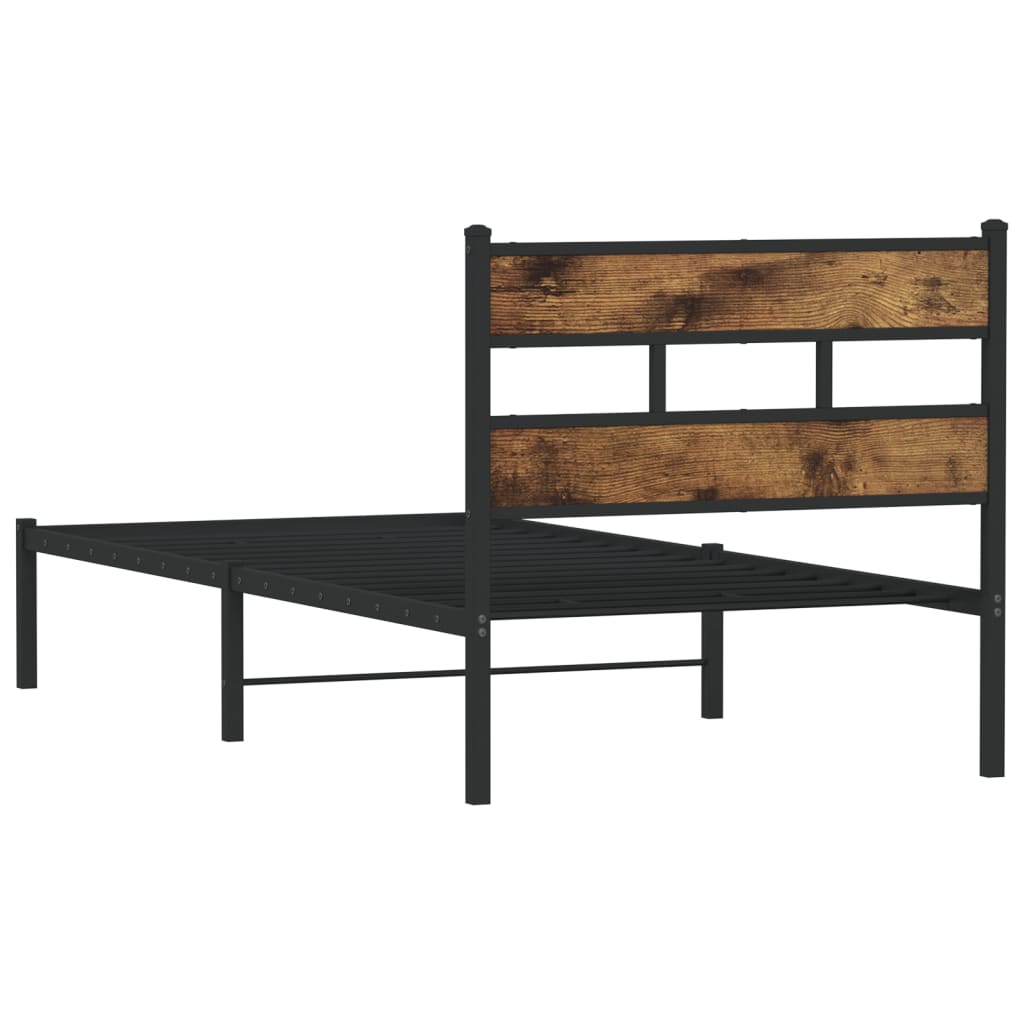 Smoked Oak Metal Bed Frame 90x200 cm – Mattress Not Included