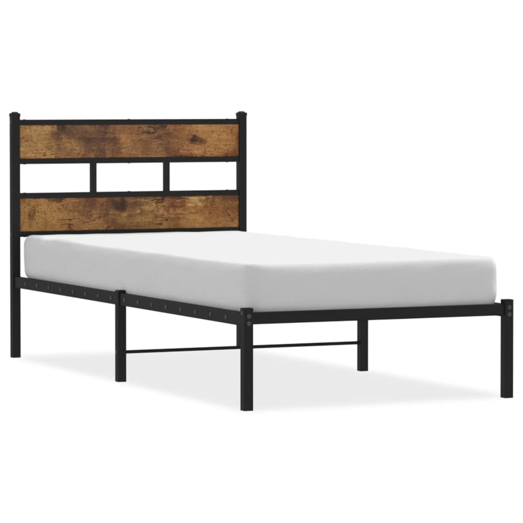 Smoked Oak Metal Bed Frame 100x190 cm - Sturdy & Stylish Design