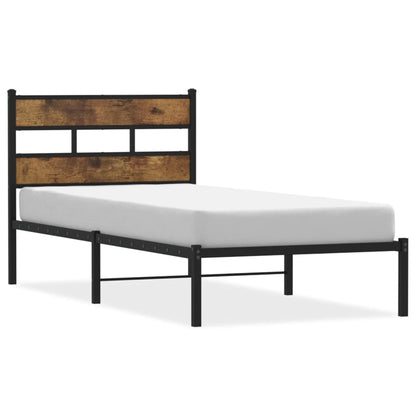 Smoked Oak Metal Bed Frame 100x190 cm - Sturdy & Stylish Design