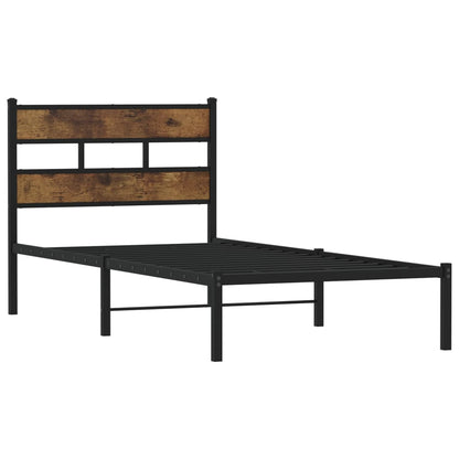Smoked Oak Metal Bed Frame 100x190 cm - Sturdy & Stylish Design