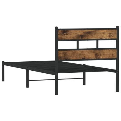 Smoked Oak Metal Bed Frame 100x190 cm - Sturdy & Stylish Design