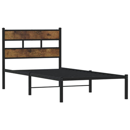 Smoked Oak Metal Bed Frame 100x200 cm - No Mattress Included