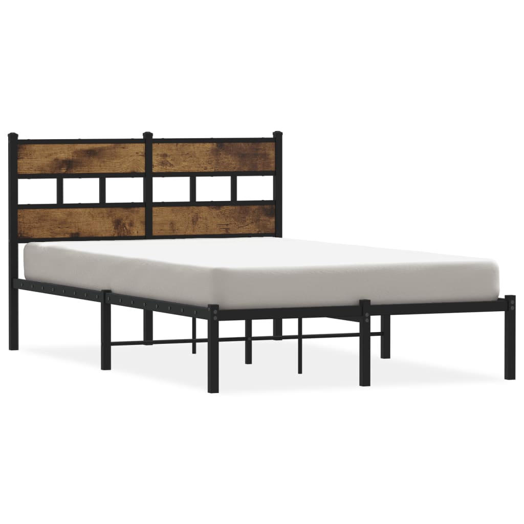 Smoked Oak Metal Bed Frame 120x190 cm - Small Double Size